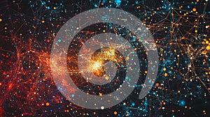 Abstract Digital Network with Colorful Data Points and Background