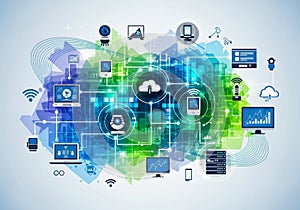 Abstract digital network concept featuring cloud computing