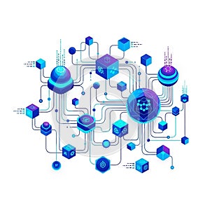 Abstract Digital Network Concept with Interconnected Nodes and Blockchain Elements