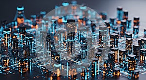 Abstract digital network of connected nodes representing blockchain technology and data flow