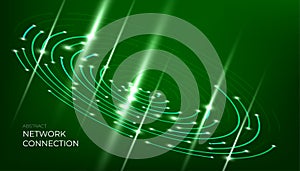 Abstract digital network connection. Futuristic connection green circle background