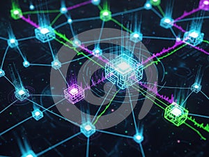 Abstract digital network connection with glowing nodes and data flow