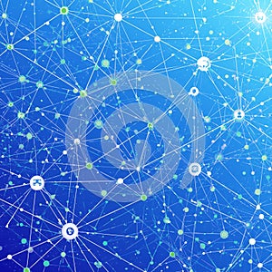 Abstract digital network connections background with cloud computing and data technology icons