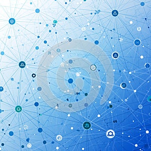 Abstract digital network connections background with cloud computing and data technology icons