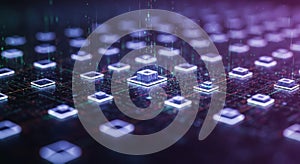 Abstract digital network cubes representing blockchain technology and data connectivity
