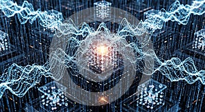 Abstract Digital Network Data Flow, Futuristic Technology, Big Data Processing, AI