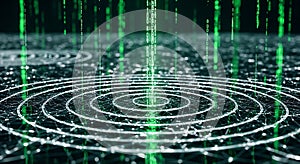 Abstract Digital Network Data Flow, Green Binary Code Rain, Futuristic Technology Concept