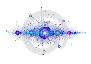 Abstract digital network explosion of light and energy emanating from a central sphere