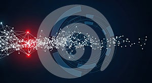 Abstract digital network flow abstract data flow red blue glowing particles energy connection