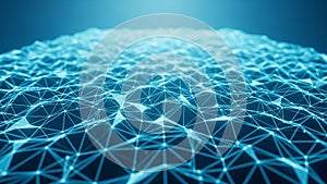 Abstract digital network of glowing blue interconnected lines and nodes technology data