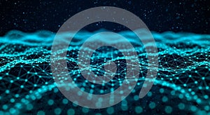 Abstract Digital Network of Glowing Blue Particles and Lines technology data