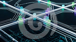 Abstract Digital Network with Glowing Data Blocks