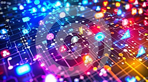 Abstract Digital Network With Glowing Icons