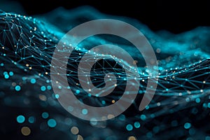 Abstract digital network with glowing interconnected nodes and flowing data points