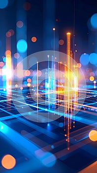 Abstract digital network with glowing lines and data transfer visualization