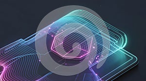 Abstract Digital Network with Glowing Neon Lines and Hexagonal Structure on Dark Background Representing Data Flow, AI, and