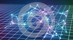 Abstract digital network of glowing nodes and lines over a grid background