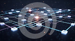 Abstract Digital Network with Glowing Nodes