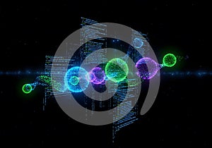 Abstract Digital Network with Glowing Spheres and Data Streams
