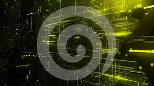 Abstract Digital Network: Green Technology Background, Data Flow Visualization, Hi-Tech Innovation