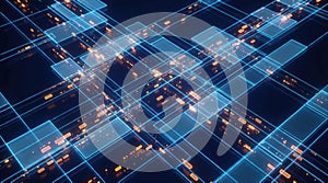 Abstract Digital Network Grid with Data Flow