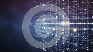 Abstract Digital Network Grid with Glowing Connections and Light Flare