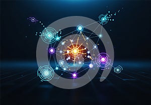 Abstract digital network illustration featuring interconnected nodes and lines against