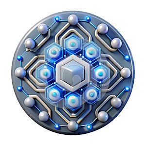 Abstract digital network illustration with interconnected hexagonal elements