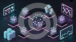 Abstract Digital Network Infrastructure with Glowing Data Flow, Visualizations, Representing Big Data Processing and Global