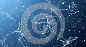 Abstract digital network of interconnected glowing white dots and lines on a blue gradient background