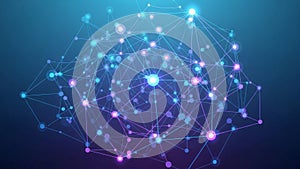 Abstract digital network with interconnected nodes and lines on a