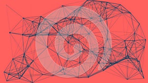 Abstract Digital Network with Interconnected Nodes on Red Background