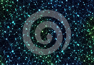 Abstract digital network pattern featuring interconnected nodes and lines. The design