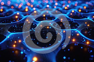Abstract Blue and Orange Digital Network, Futuristic Technology Background