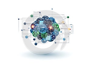 Abstract digital network sphere with interconnected nodes and glowing lights