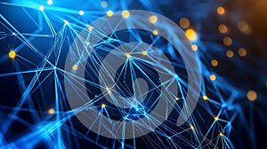 A Illustration of Abstract Digital Network Structure with Blue Light Connecting Points and Glowing