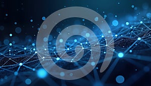 Abstract digital network structure. Glowing blue points, lines create complex interconnected pattern. Futuristic design. Tech