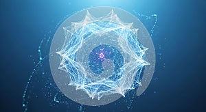 Abstract digital network structure with glowing nodes and connecting lines on blue background