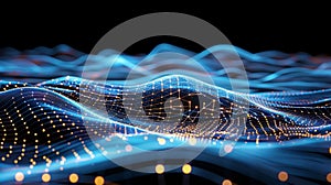 Abstract Digital Network: Tech Grid Background With Data Flow, AI, And Connection Concepts