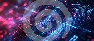 Abstract digital network technology background with glowing binary code and data flow texture