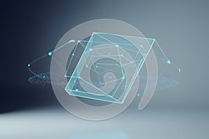 Abstract digital network within a transparent cube