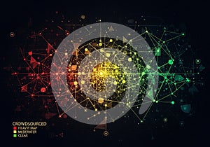 Abstract digital network visual with interconnected geometric shapes and lines forming a complex