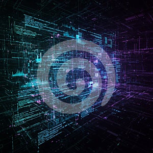 Abstract Digital Network Visualization with Blue and Purple Neon Lights