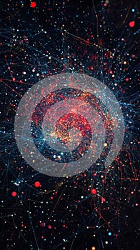 Abstract Digital Network Visualization with Colorful Data Points and Background Effects