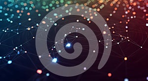 Abstract digital network visualization features interconnected nodes