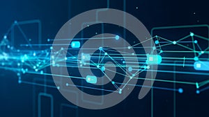 Abstract digital network visualization featuring interconnected nodes and lines