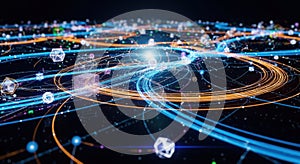 Abstract digital network visualization with interconnected glowing nodes and pathways