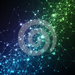 Abstract digital network visualization with interconnected nodes and lines