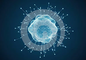 Abstract digital network visualization with interconnected nodes and pathways
