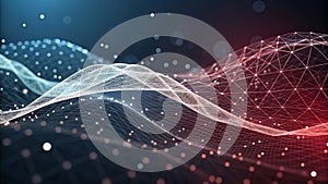 Abstract digital network waveform with glowing particles